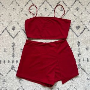 Red Crop Cami and Pull-On Skort Set with Slit M/L